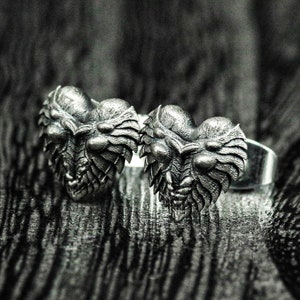 Ancient Egyptian heart-shaped earrings-Scarab larvae earrings-Vintage heart-shaped earrings-Love lucky symbol-Egyptianheart-shapedsilvergift