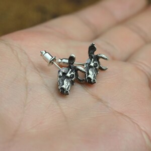Bull skull earrings, animal skull earrings - innovative design - small bull head accessories - handmade vintage silver jewelry