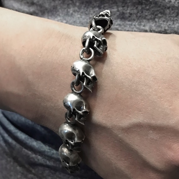 Heavy Sterling Silver Mens Bracelet | Skull Action