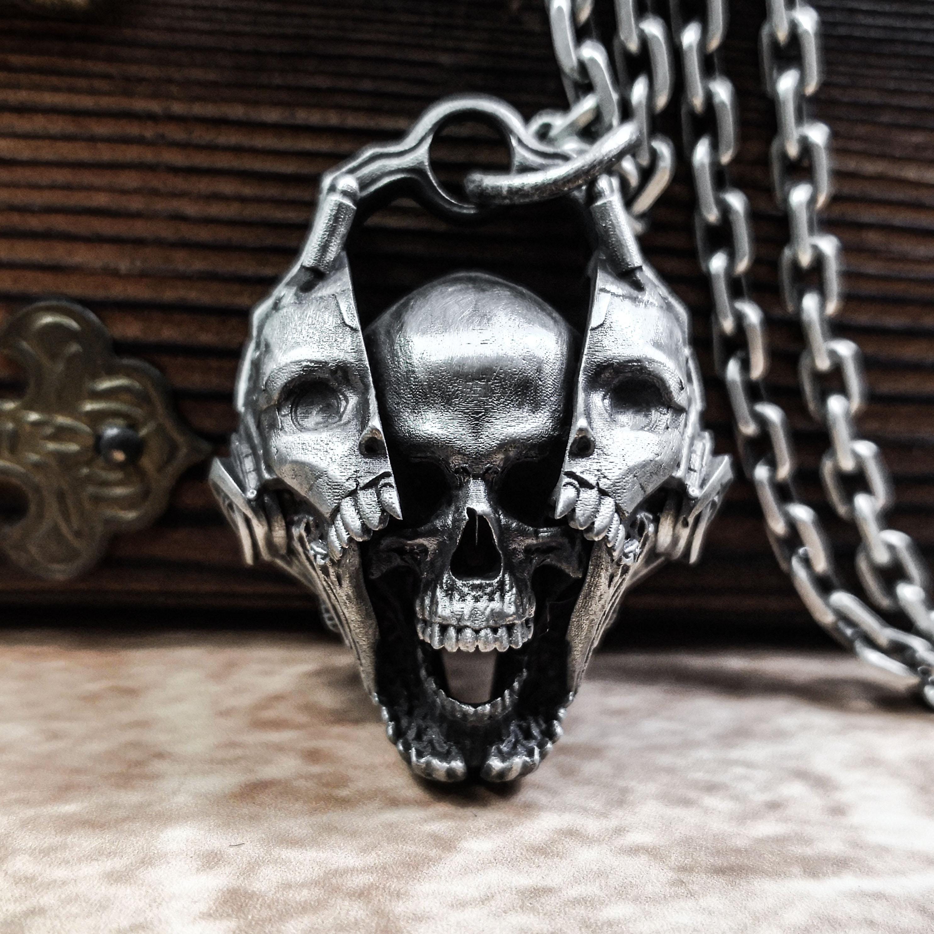 Cyberpunk Torn Skull Pendant Necklace-death Roaring Skull