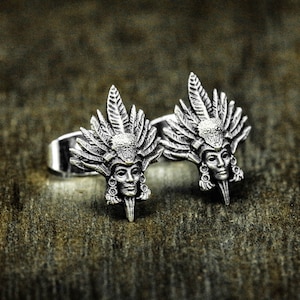 Soul Totem Mayan Silver Earrings-Indian Priest Earring Jewelry-Ancient Priest Sacrifice Jewelry Gift-Religious Earrings