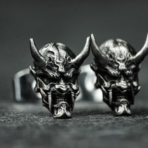 Buddhist Prajna mask silver earrings, Gothic mask earrings, hollow wisdom jewelry best man gifts, men's teachings gifts, Japanese ghost mask