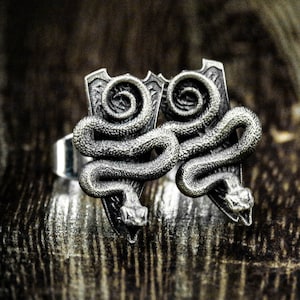 Snake earrings on shield - Snake earrings for women - Snake jewelry - Handmade Gothic snake gifts, gifts for boyfriend, AncientEgyptiansnake