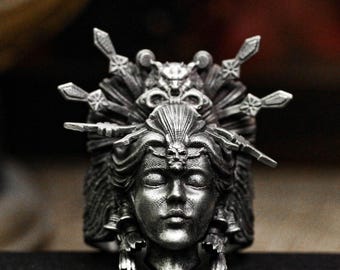 Japanischer Geisha Ring: Cyberpunk Art, Glücksbringer Amulett