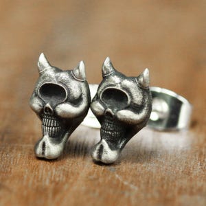 Devil earrings, devil face earrings, sterling silver ghost face earrings, men's silver earrings, mask earrings original design