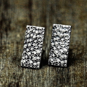 Rectangular stud earrings - Shield-shaped silver earrings - Many skulls - Geometric abstract jewelry gifts Contemporary design stud earrings