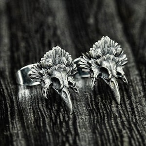 Celtic crow stud earrings - three headed crow raven stud earrings tribal jewelry - pagan witchcraft jewelry gift - crow skull stud earrings
