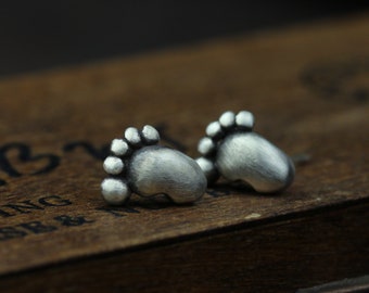 Orecchini A Borchia Con Impronta Di Piede – Smalto Nero E Argento Sterling 925, Mini Formato, Regalo