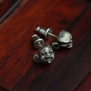 Devil elf earrings, ugly face, 925 sterling silver, a pair of weird earrings gift, wasteland style, unisex jewelry