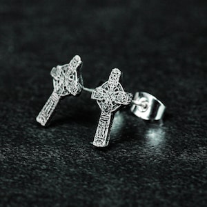 Fancy cross silver earrings, iris totem earrings, best gift for friends, baroque style earrings, Catholic religious earrings