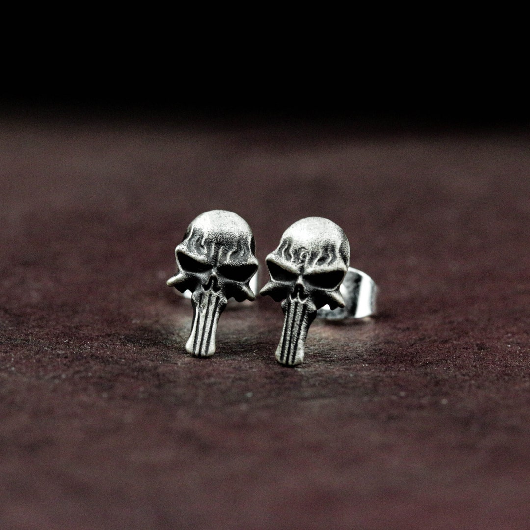 Handmade Sterling Silver Skull Earrings: Brutal Punisher Mask Jewelry ...