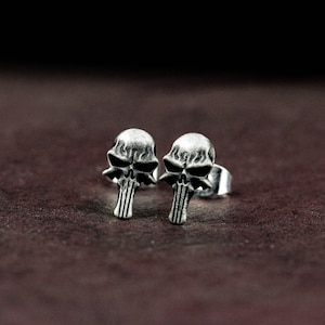 Brutal Punisher Earrings, Superhero World Mask Skull Earrings Groomsmen Decorations - Handmade 925 Sterling Silver Earrings Jewelry Gifts