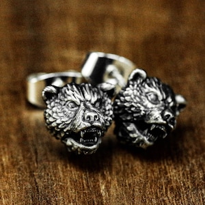 sterling silver brown bear earrings, roaring bear jewelry, animal earrings, bear earrings, spirit animal earrings, mammal bear