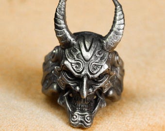 Anillo de máscara Prajna japonesa, joyería demoníaca, regalo pagano