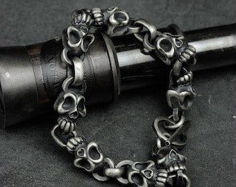Handmade Sterling Silber Totenkopf Armband: Vintage Punk Schmuck