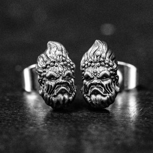 Fudo Myoyo Earrings - Lucky Amulet, Protection Amulet, Fudo Myoyo Buddhist Dharma Protector Silver Jewelry, Bodhisattva Amulet,