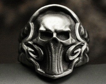 Handgemachter Sterling Silber Gothic Totenkopf Ring - Herren Abzeichen Ring