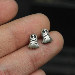 sterling silver ghost stud earrings, ghost accessories, ghost jewelry, gifts for men, fun stud earrings