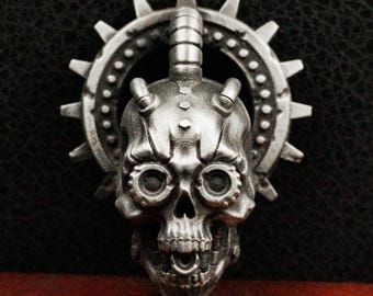 Steampunk Skull Pendant Necklace: Gothic Grim Reaper Jewelry