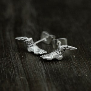 Foot 925 Sterling Silver Stud Earrings, Wings 925 Sterling Silver Earrings, Myth Wings Silver Jewelry - Handmade