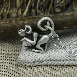Realistic monkey pendant necklace, animal lover gift, nature forest monkey king, 925 sterling silver vintage, animal pendant