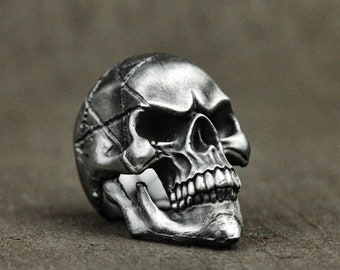 STERLING SILVER .925 BARBER SKULL MEN'S RING RAZOR and SCISSORS