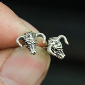 Realistic Bull Head Earrings, Animal Skull Silver Earrings, Gothic Bullfighting Silver Earrings - Angry Bull, Zodiac Ox Lucky Jewelry Gift
