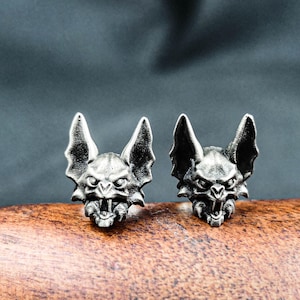 925 sterling silver bat earrings, big bat head earrings, weird, fun, vampire, wild animal, holiday friend gift, vintage bat earrings