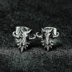 Ram Skull Earrings - Goat Sacrifice Silver Earrings - Game of Thrones - Curse of the Dark Witch - Tribal Sacrifice Totem Jewelry