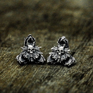 Soul-eating flower earrings, flower earrings, silver flower earrings, best friend gifts, friendship jewelry, skulls and flowers,