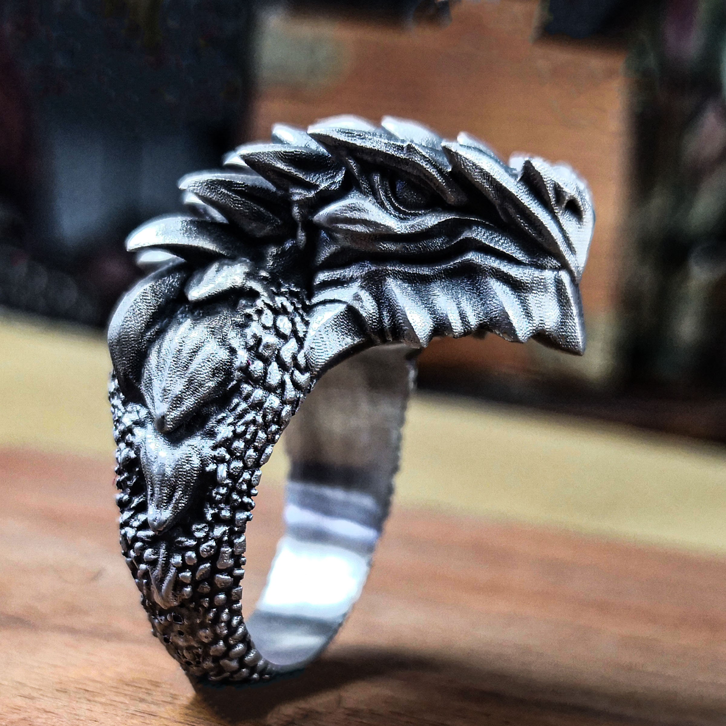 Shielded Thorn Dragon 925 Silver Ring: Mythology Legend - Etsy