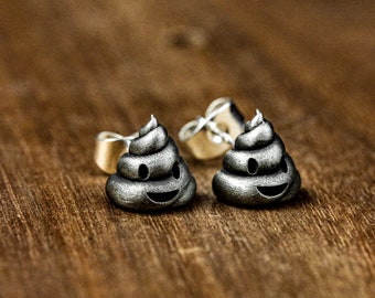 Sterling Silver Poop Emoji Earrings, Funny Earrings