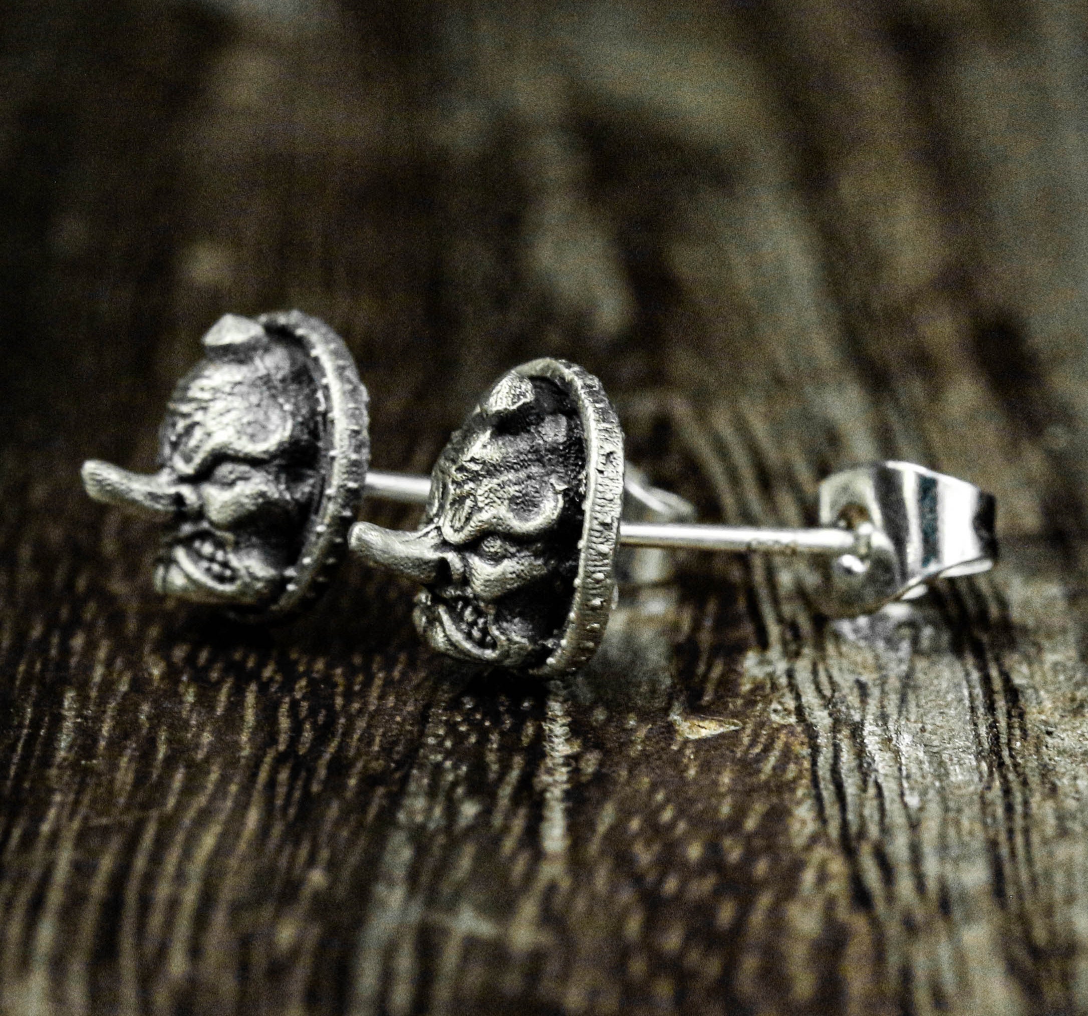 Sterling Silver Tengu Mask Earrings: Youkai Samurai Jewelry