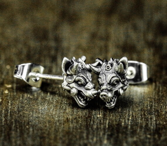 Hyena Earrings: 925 Sterling Silver Wild Beast Jewelry, Animal