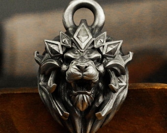 Sterling Silver Lion Pendant Necklace: Retro Shield, Leo Jewelry