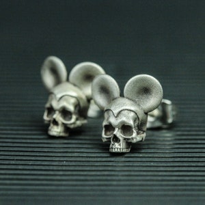Mouse Skull 925 Silver Earrings, Gothic Mouse Earrings, Animal Silver Earrings, Delicate Skull Earrings - Handmade