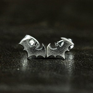 Mini Bat Monster Silver Earrings, Abstract Geometric Night Creature Earrings, Personalized Silver Jewelry, Gift for Groomsmen - Handmade