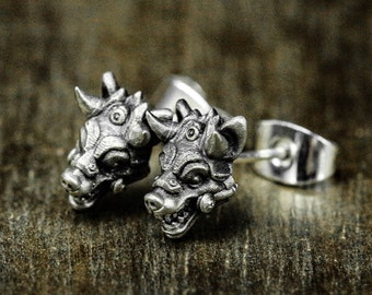 Handmade Hyena Stud Earrings: 925 Silver Beast Jewelry