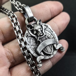 Lucky Rat Battle Pendant - Customizable Text Necklace - Antique Textured Shield Pendant - Gentleman&#39;s Family Crest Necklace - Handmade