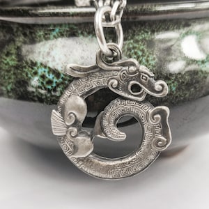 925 sterling silver dragon pendant, ancient dragon necklace, men&#39;s pendant - ethnic silver jewelry, Chinese cultural spiritual jewelry