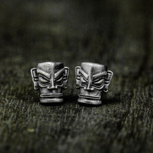 Sanxingdui Bronze Man Earrings - Human Face Silver - Mask - Ghost Face Earrings - Exotic Earring Gift, Unique Face Design Earrings