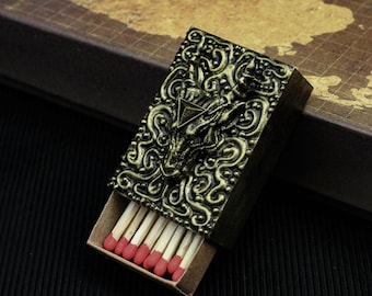 Streichholzschachtel Schafbockkopf aus Metall: Kupfer & Sterlingsilber Vintage Accessoire