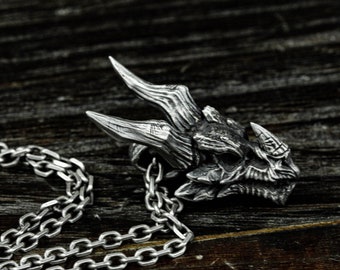Sterling Silver Dragon Head Pendant: Skull Bone Jewelry