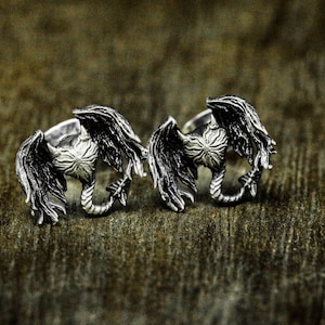 Devil Wings and Skull Heart Earrings, Evil Heart Earrings-Sacred Heart Silver Jewelry-Witch Heart Earrings-Designer Rock Style Jewelry