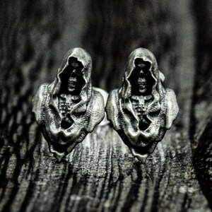 Grim Reaper Earrings Gift - Skull Silver Mens Earrings - Christmas Silver Gift - Realistic Human Skull - Death Smile Demon Earrings
