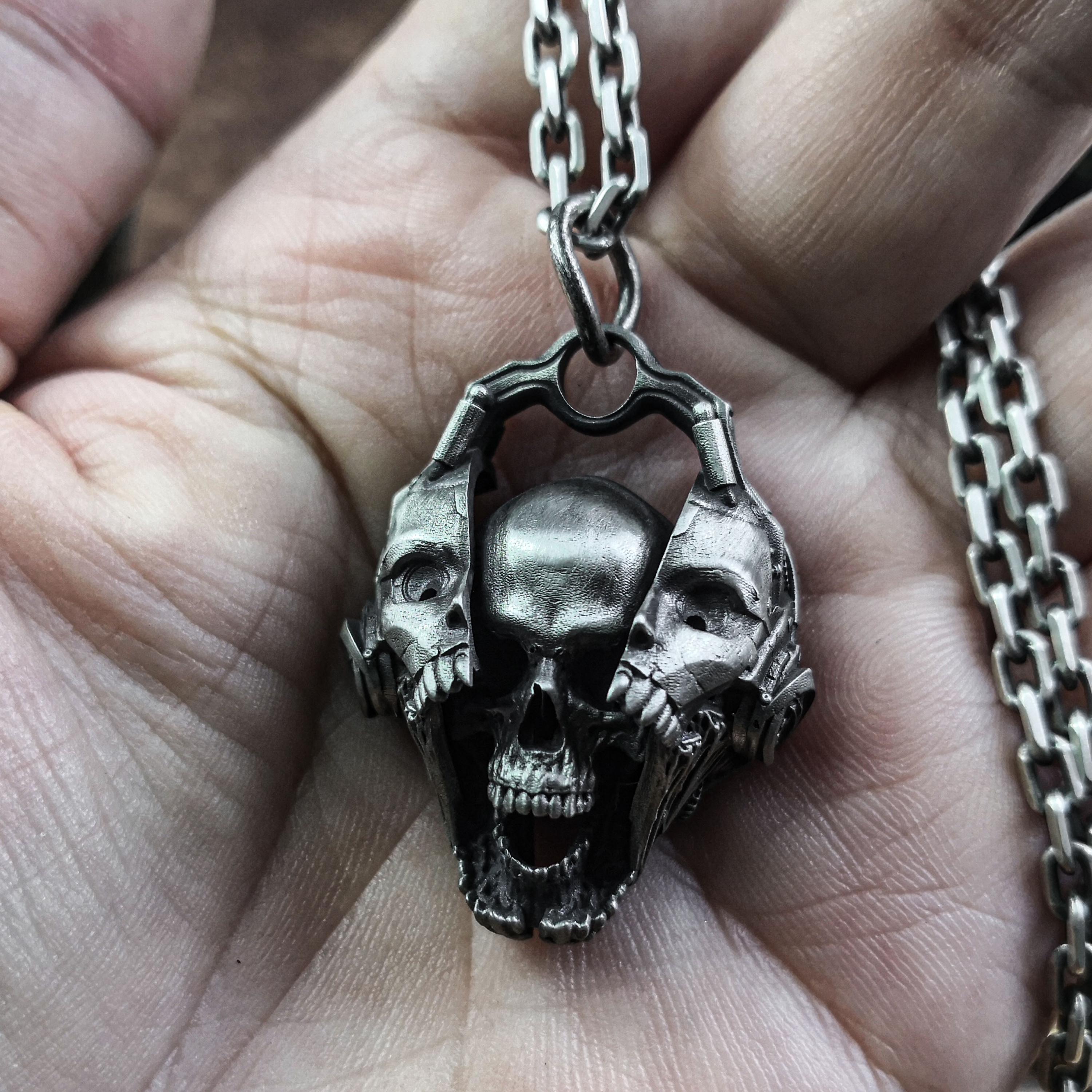 Cyberpunk Torn Skull Pendant Necklace-death Roaring Skull