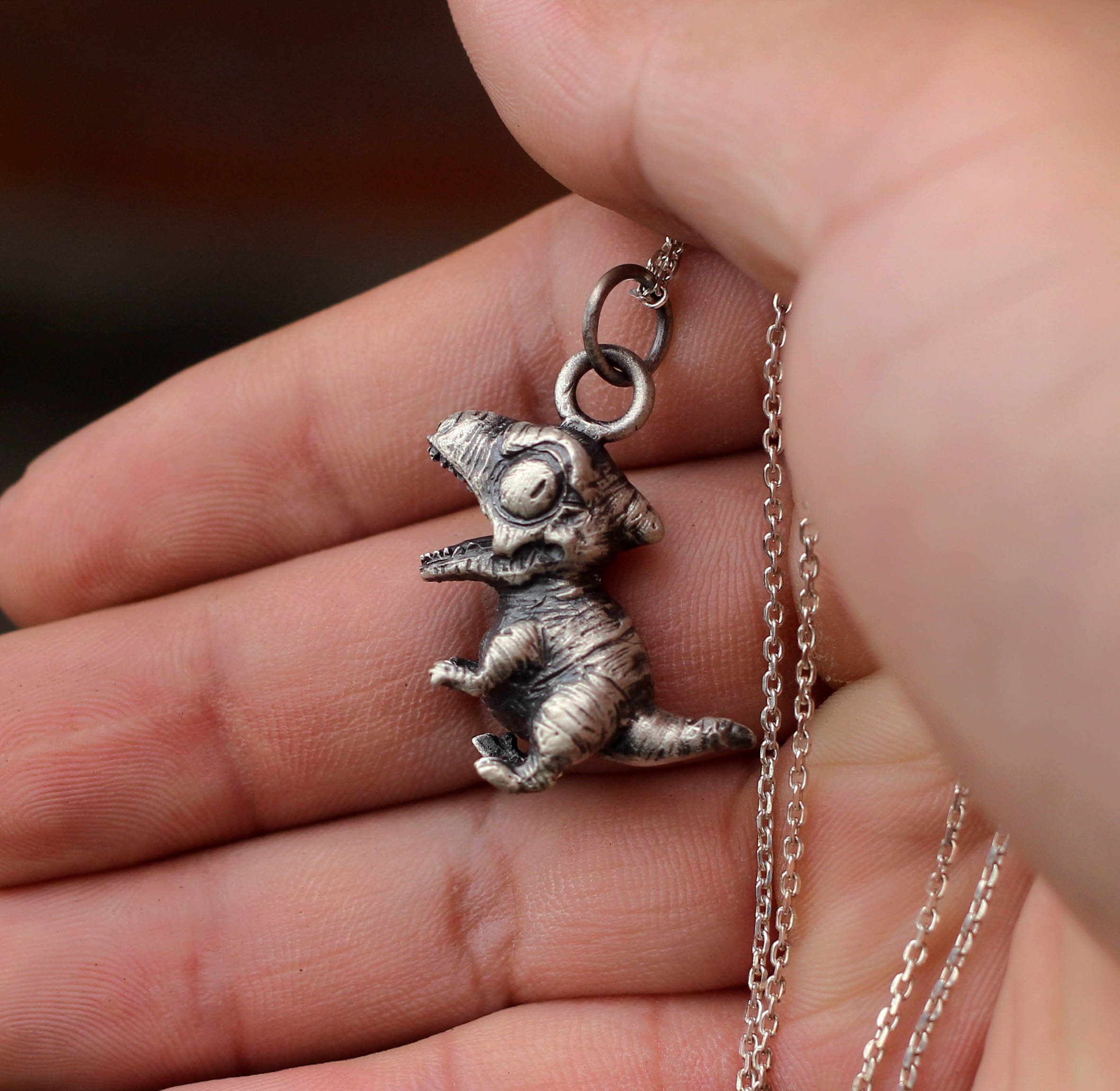 Kinder Mädchen Jungen Halskette 925 Sterling Silber Dinosaurier Dino Kette Mit Anhänger K533o 40cm