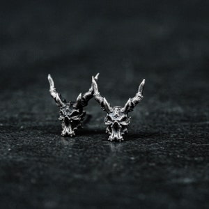 Skeleton Lord Earrings, Horn Earrings - Handmade - Exaggerated Silver Earrings - Gothic Earrings - Men's Gifts - Spiritual Earrings