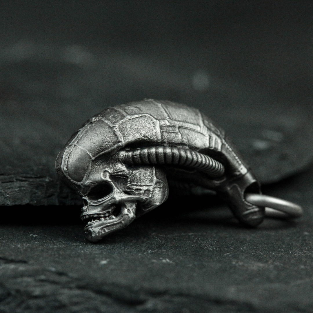 Aliens Skull 925 Sterling Silver Pendant Necklace, Skull Necklace ...