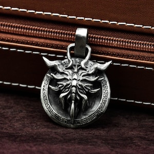 Human Spine Bone Spur Celtic Shield Pendant, Mens Silver Charm Necklace, 925 Sterling Silver Brass Jewelry Unisex Greek Warrior